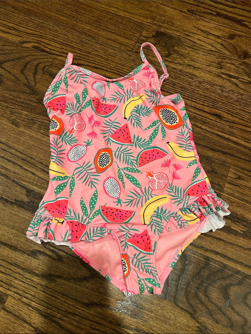 Kids Pink Fruit Print One-Piece Swimsuit size 7